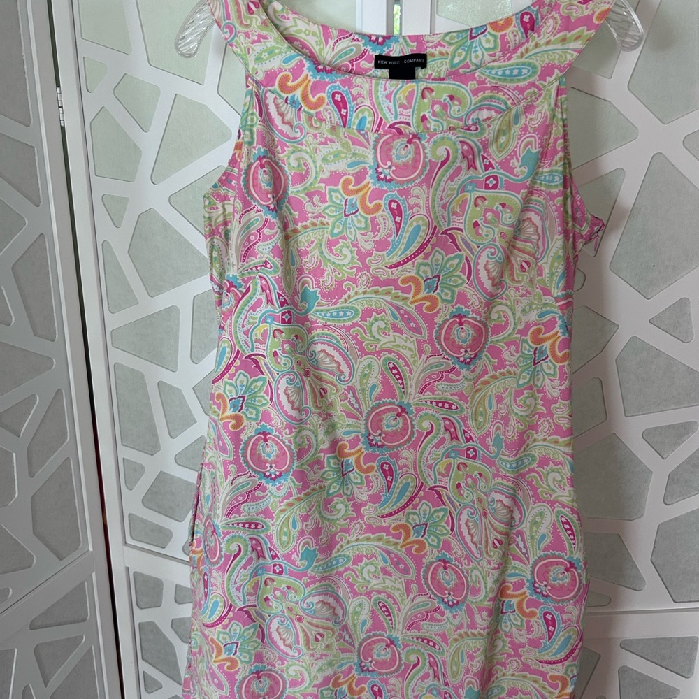 New York & Company Pink and Green Paisley Mini Dress